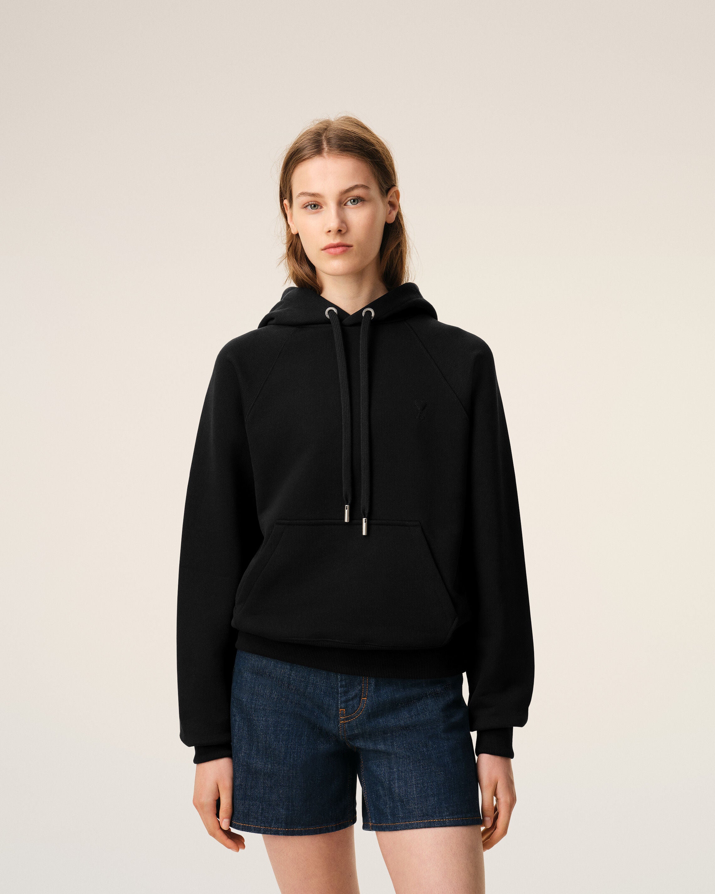 Sudadera con capucha Ami de Cœur de algodón negro con relieve - 9