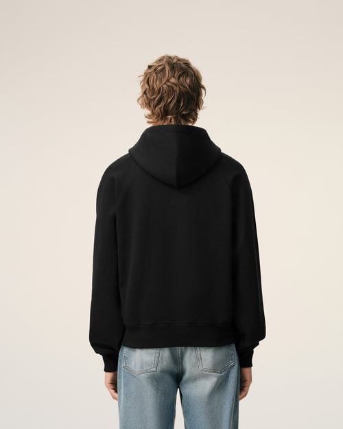 Black Cotton Embossed Ami De Coeur Hoodie - 5 - Ami Paris