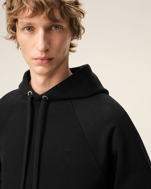 Black Cotton Embossed Ami De Coeur Hoodie - 4 - Ami Paris