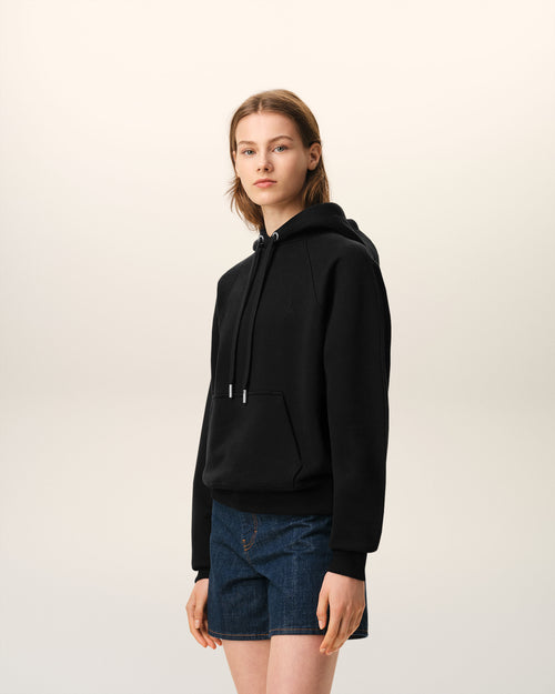 Black Cotton Embossed Ami De Coeur Hoodie - 12 - Ami Paris