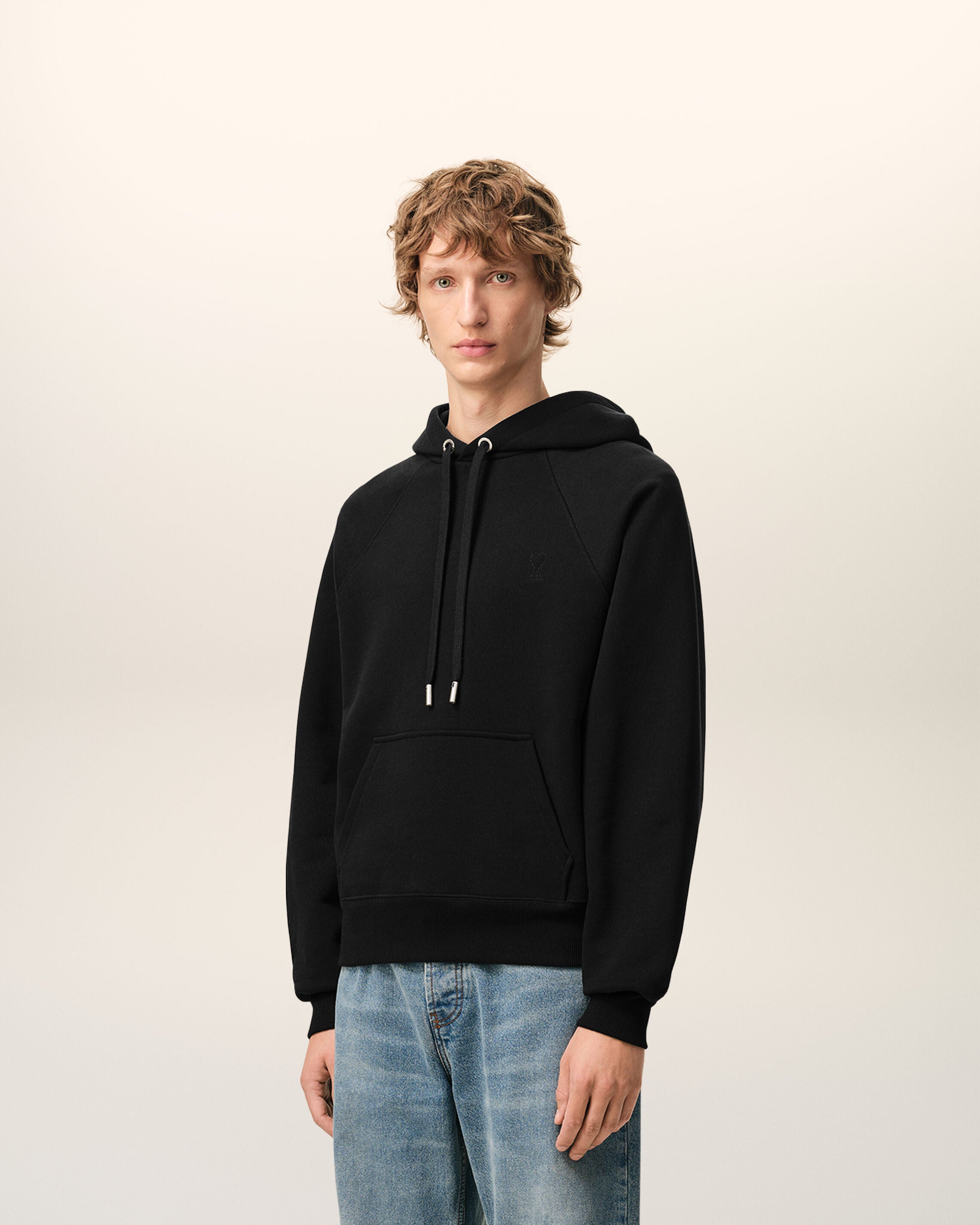 Sudadera con capucha Ami de Cœur de algodón negro con relieve - 6