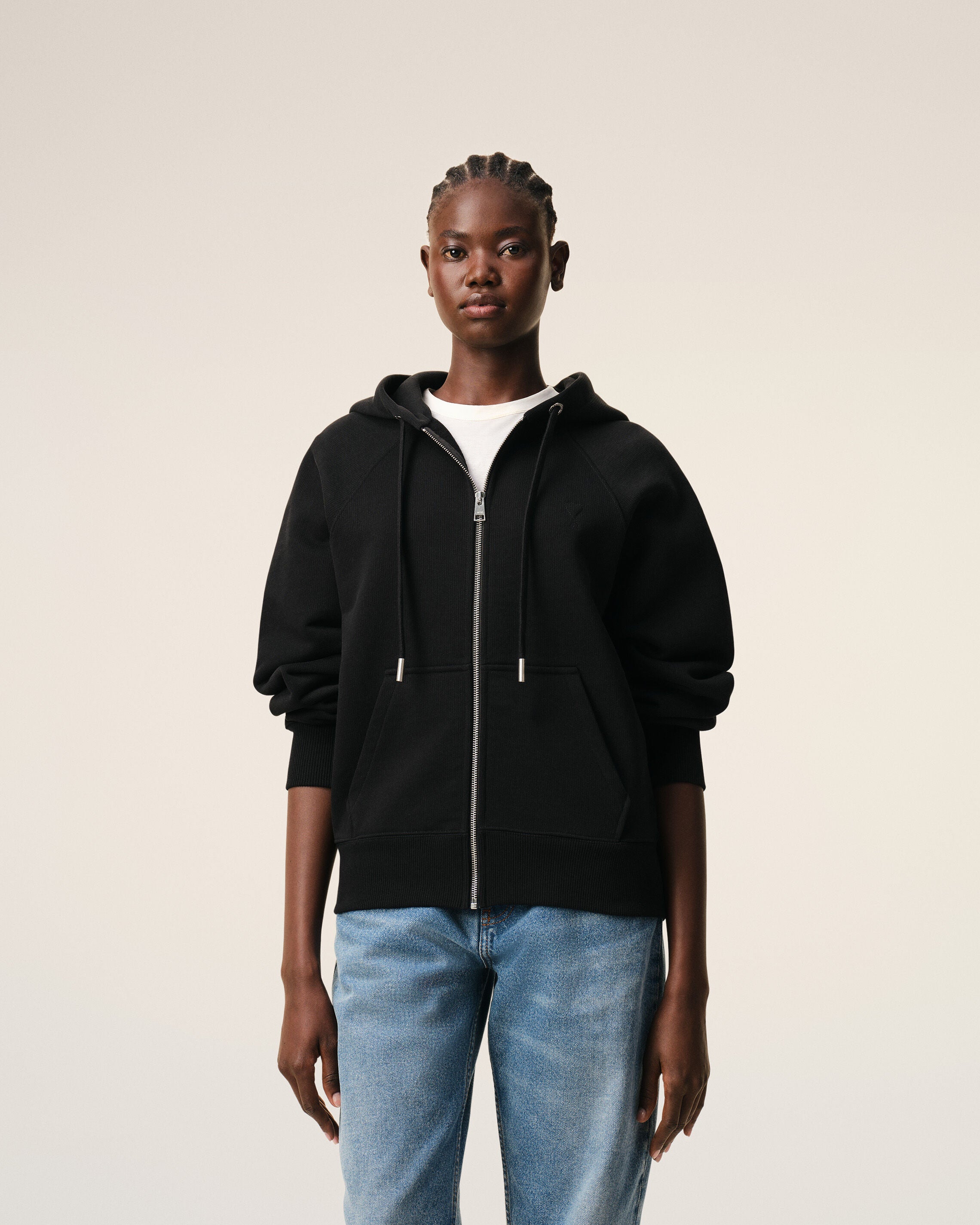 Sudadera con cremallera de algodón negra Ami de Cœur en relieve - 9
