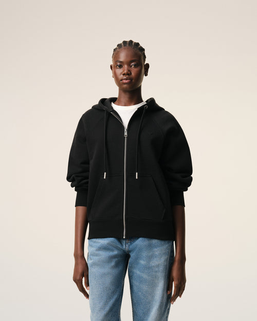 Sudadera con cremallera de algodón negra Ami de Cœur en relieve - Mujer - 9 - AMI Paris - Ami Paris
