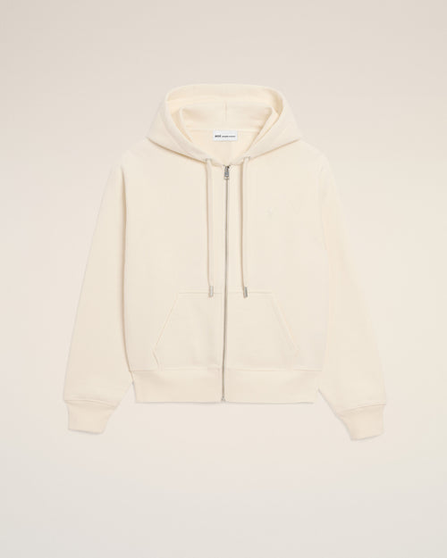 Weißer Kapuzenpullover aus Baumwolle mit Ami De Coeur Prägung und Reißverschluss - WHITE CREAM - Ami Paris