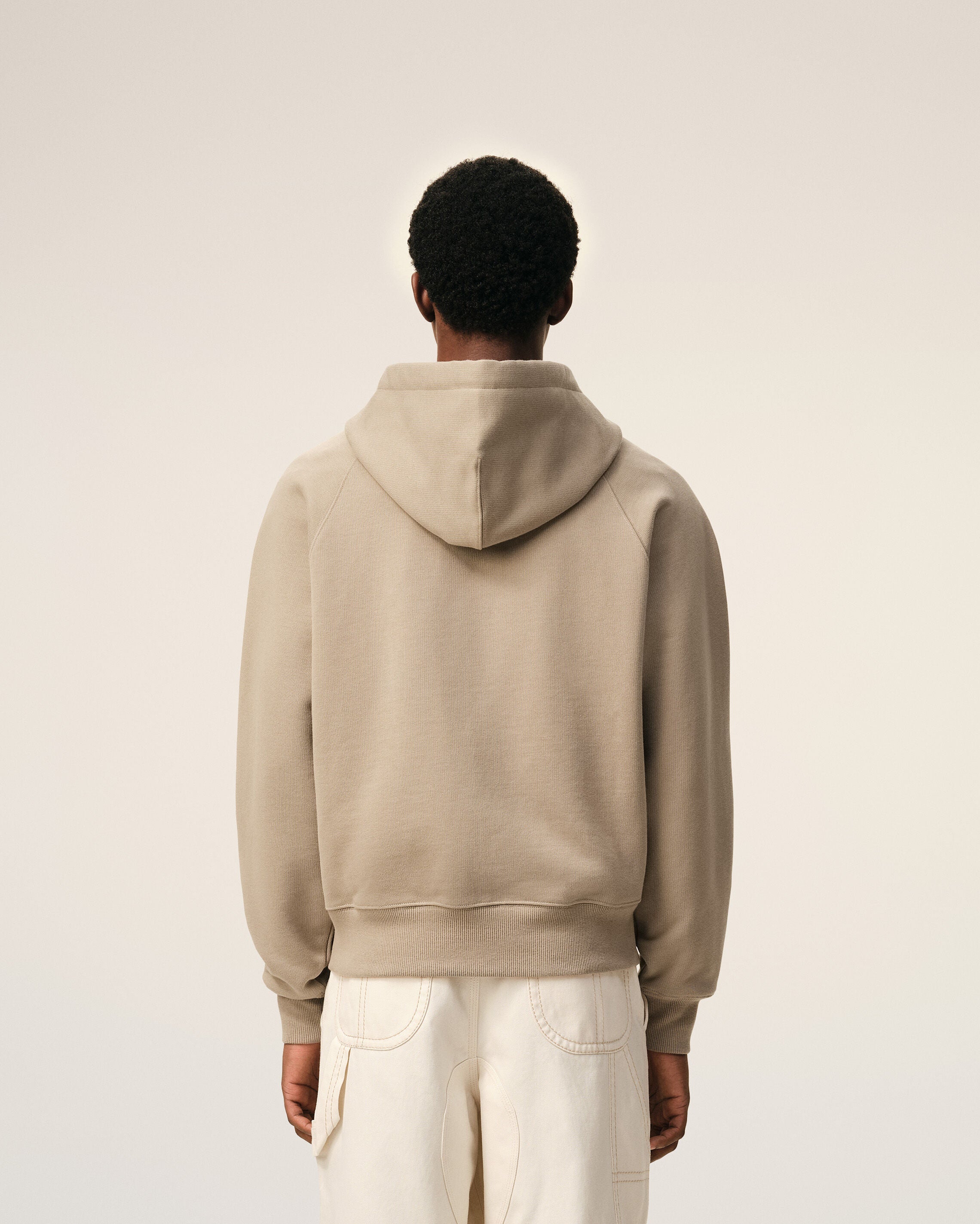 TAUPE BEIGE Beige Cotton Embossed Ami De Coeur Zipped Hoodie | Ami