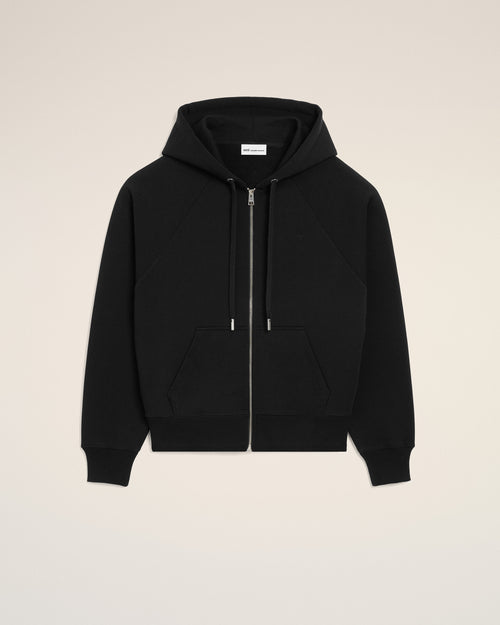 Black Cotton Embossed Ami De Coeur Zipped Hoodie - 4 - Ami Paris