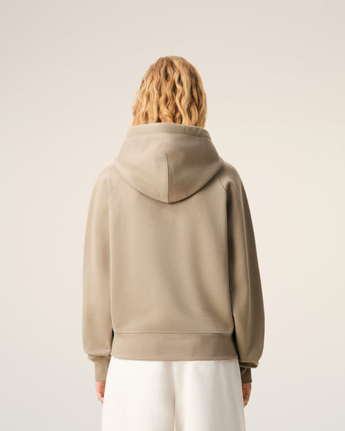 Beige Cotton Embossed Ami De Coeur Zipped Hoodie - 11 - Ami Paris
