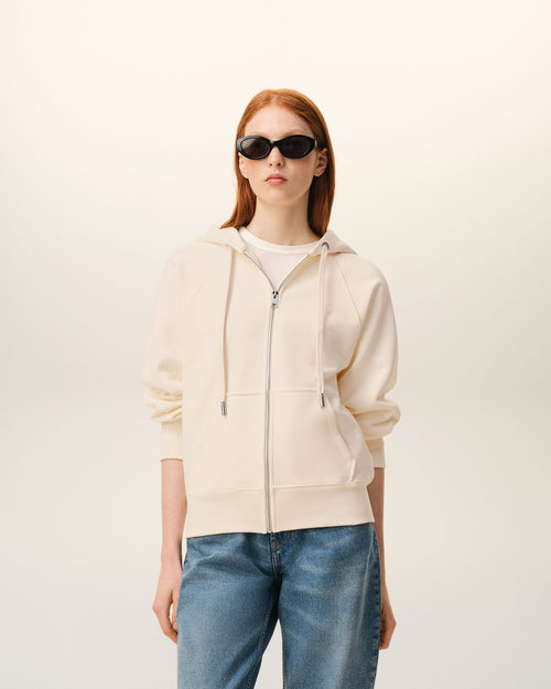                                     Sudadera con capucha, cremallera y relieve Ami de Cœur de algodón blanco - 3                                 - Ami Paris