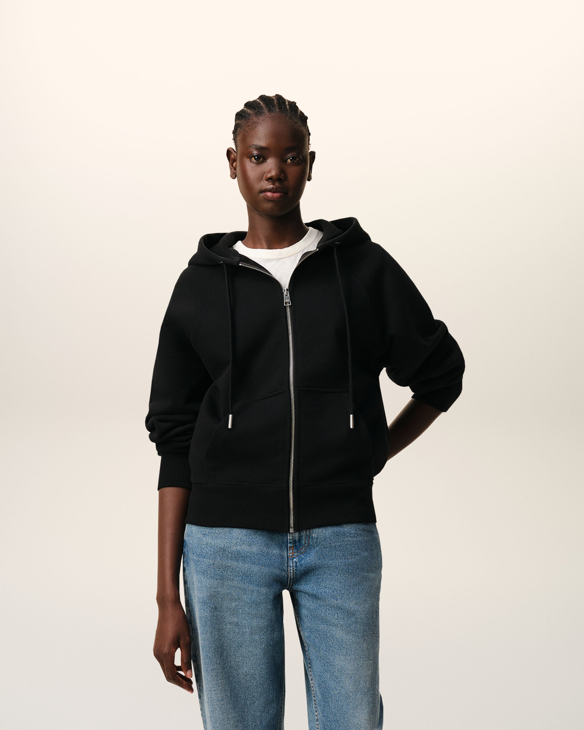 Sudadera con cremallera de algodón negra Ami de Cœur en relieve - 8