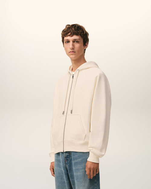 White Cotton Embossed Ami De Coeur Zipped Hoodie - 6 - Ami Paris