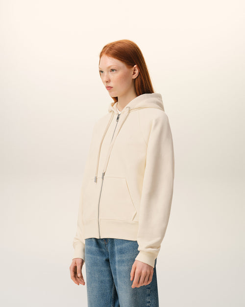 White Cotton Embossed Ami De Coeur Zipped Hoodie - 12 - Ami Paris