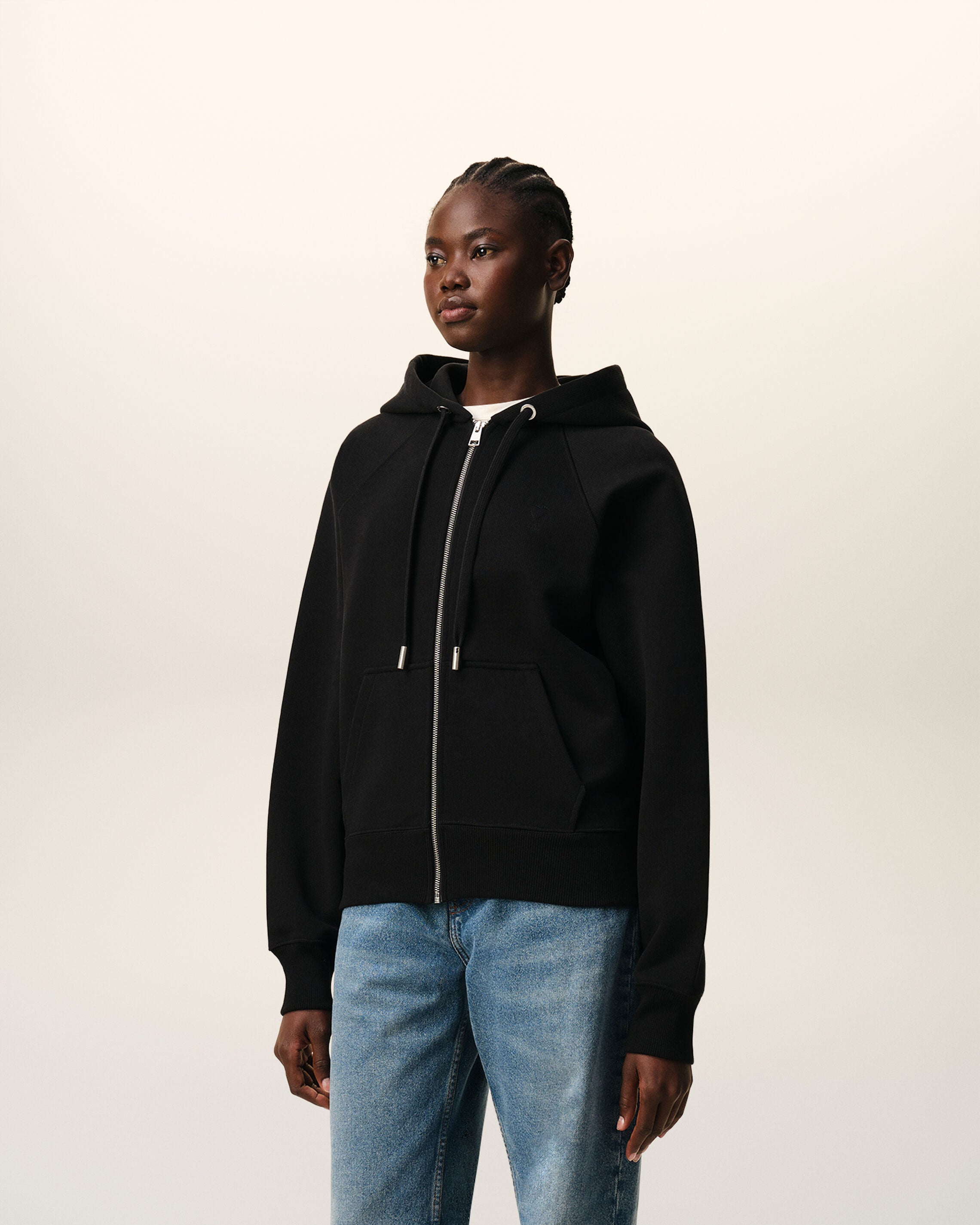 ブラック コットン Ami De Coeur ジップ パーカー ブラック | AMI PARIS