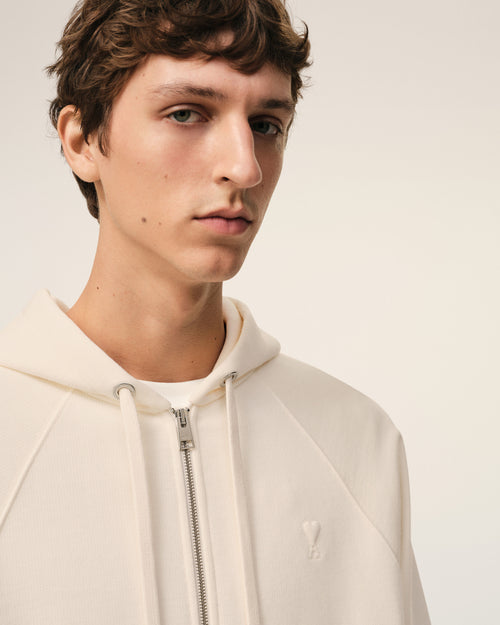 White Cotton Embossed Ami De Coeur Zipped Hoodie - Man - 4 - AMI Paris - Ami Paris