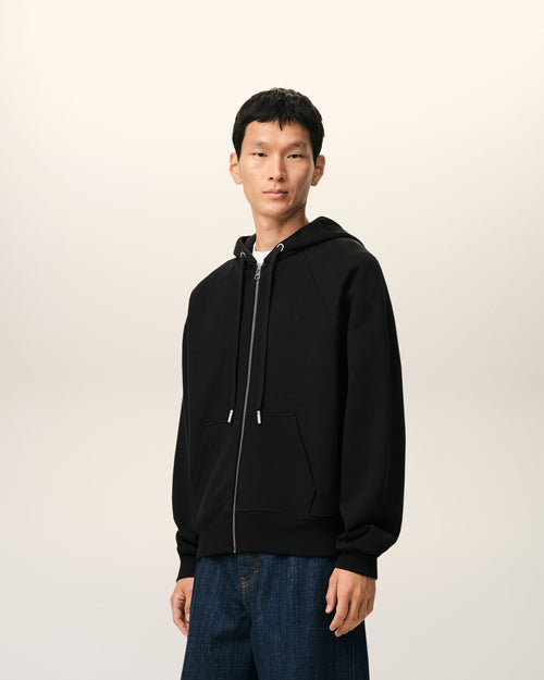 Hoodie Zippé Noir Ami De Coeur Embossé en Coton - 6 - Ami Paris