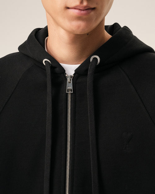 Hoodie Zippé Noir Ami De Coeur Embossé en Coton - 4 - Ami Paris