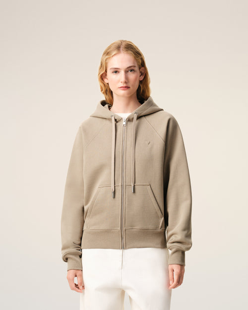 Beigefarbener Kapuzenpullover aus Baumwolle mit Ami De Coeur Prägung und Reißverschluss - Damen - 9 - AMI Paris - Ami Paris