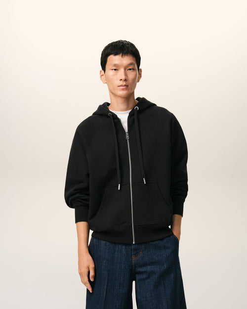 Black Cotton Embossed Ami De Coeur Zipped Hoodie - 2 - Ami Paris