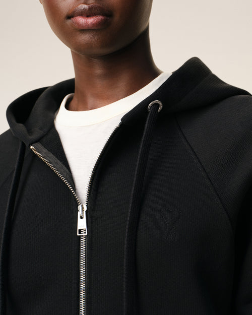 Hoodie Zippé Noir Ami De Coeur Embossé en Coton - 10 - Ami Paris