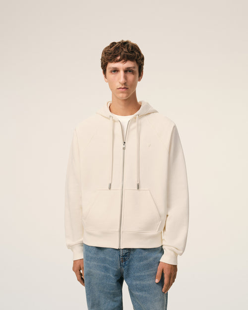 White Cotton Embossed Ami De Coeur Zipped Hoodie - Man - 3 - AMI Paris - Ami Paris