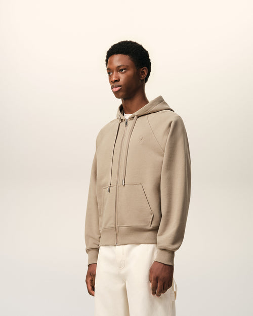 Beige Cotton Embossed Ami De Coeur Zipped Hoodie - Man - 6 - AMI Paris - Ami Paris