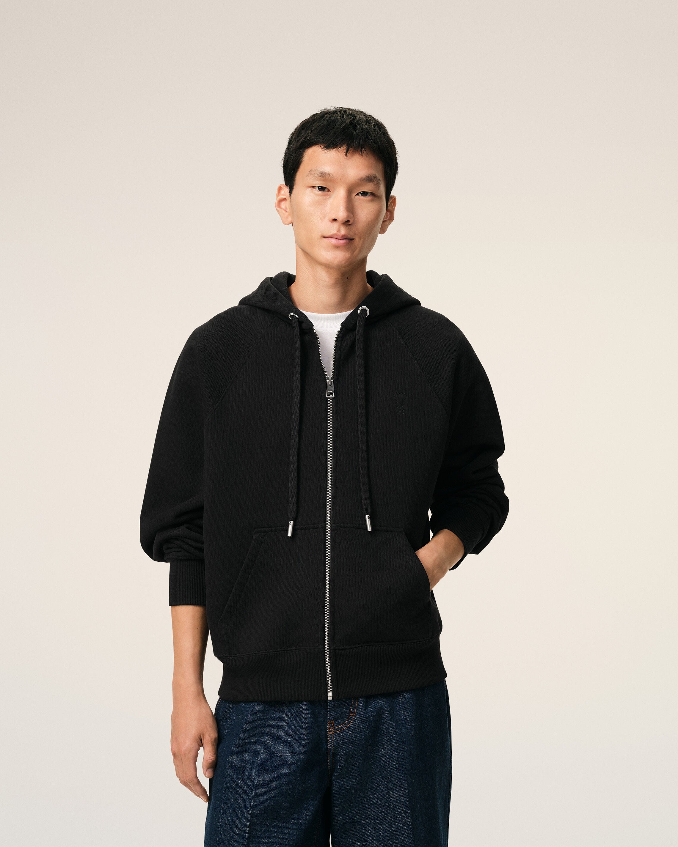 Sudadera con cremallera de algodón negra Ami de Cœur en relieve - 3