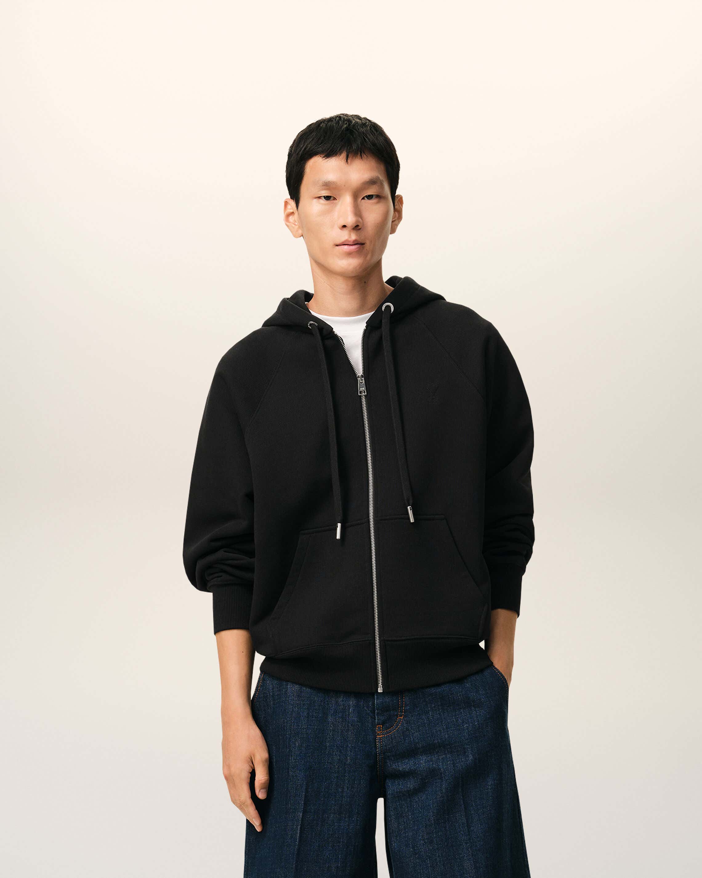 ブラック コットン Ami De Coeur ジップ パーカー ブラック | AMI PARIS
