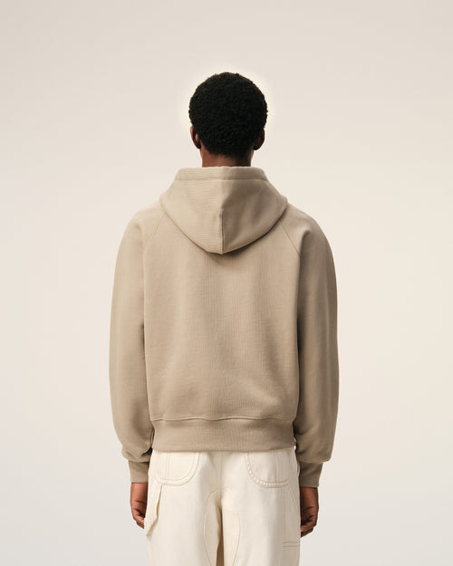 Beige Cotton Embossed Ami De Coeur Zipped Hoodie - 5 - Ami Paris