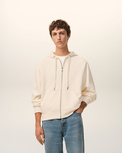 White Cotton Embossed Ami De Coeur Zipped Hoodie - 2 - Ami Paris