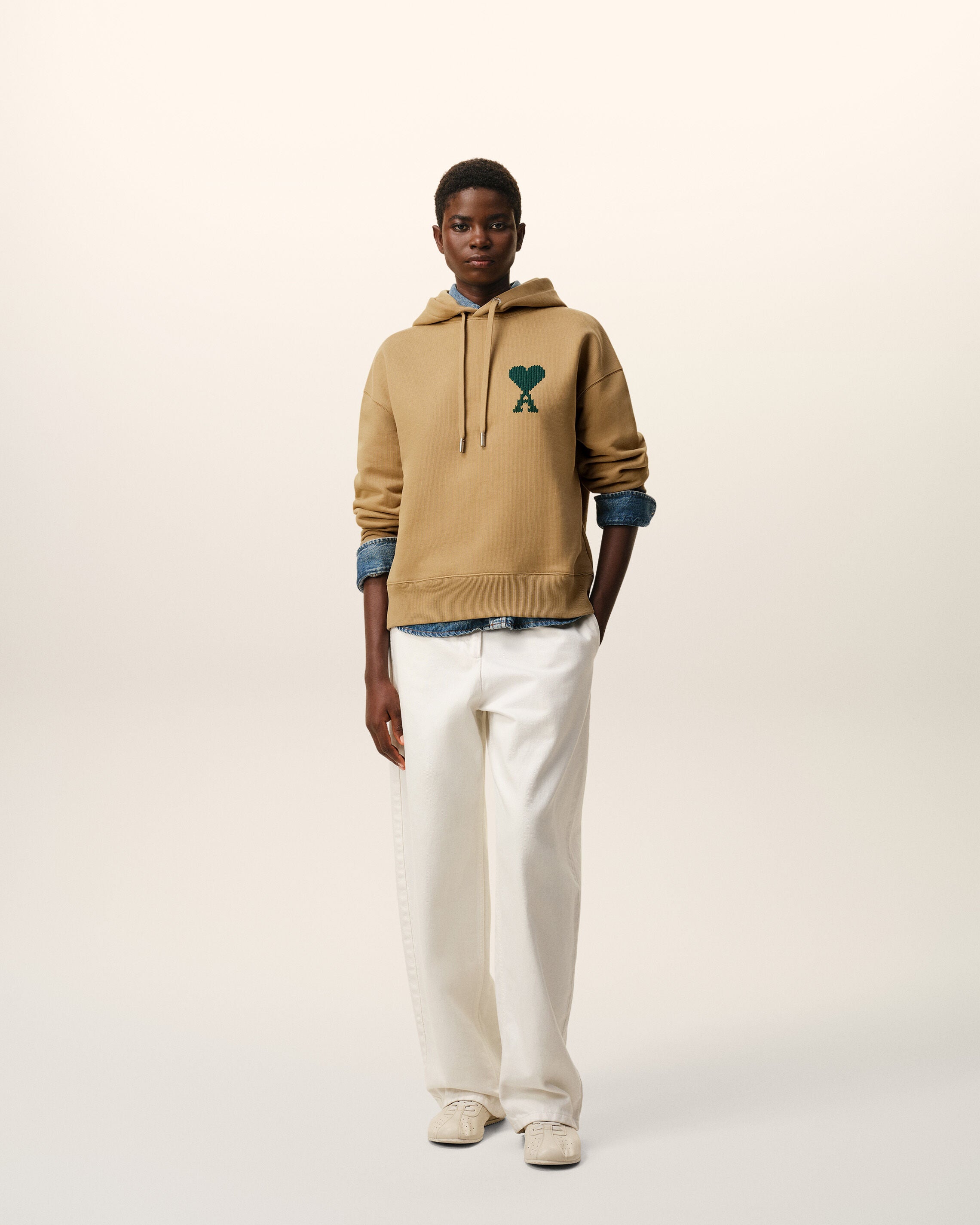 Beige Cotton Ami De Coeur Hoodie - 8