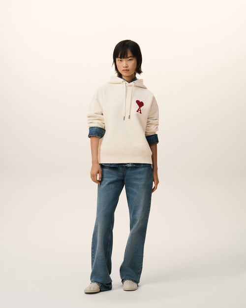                                     White Cotton Ami De Coeur Hoodie - 3                                 - Ami Paris