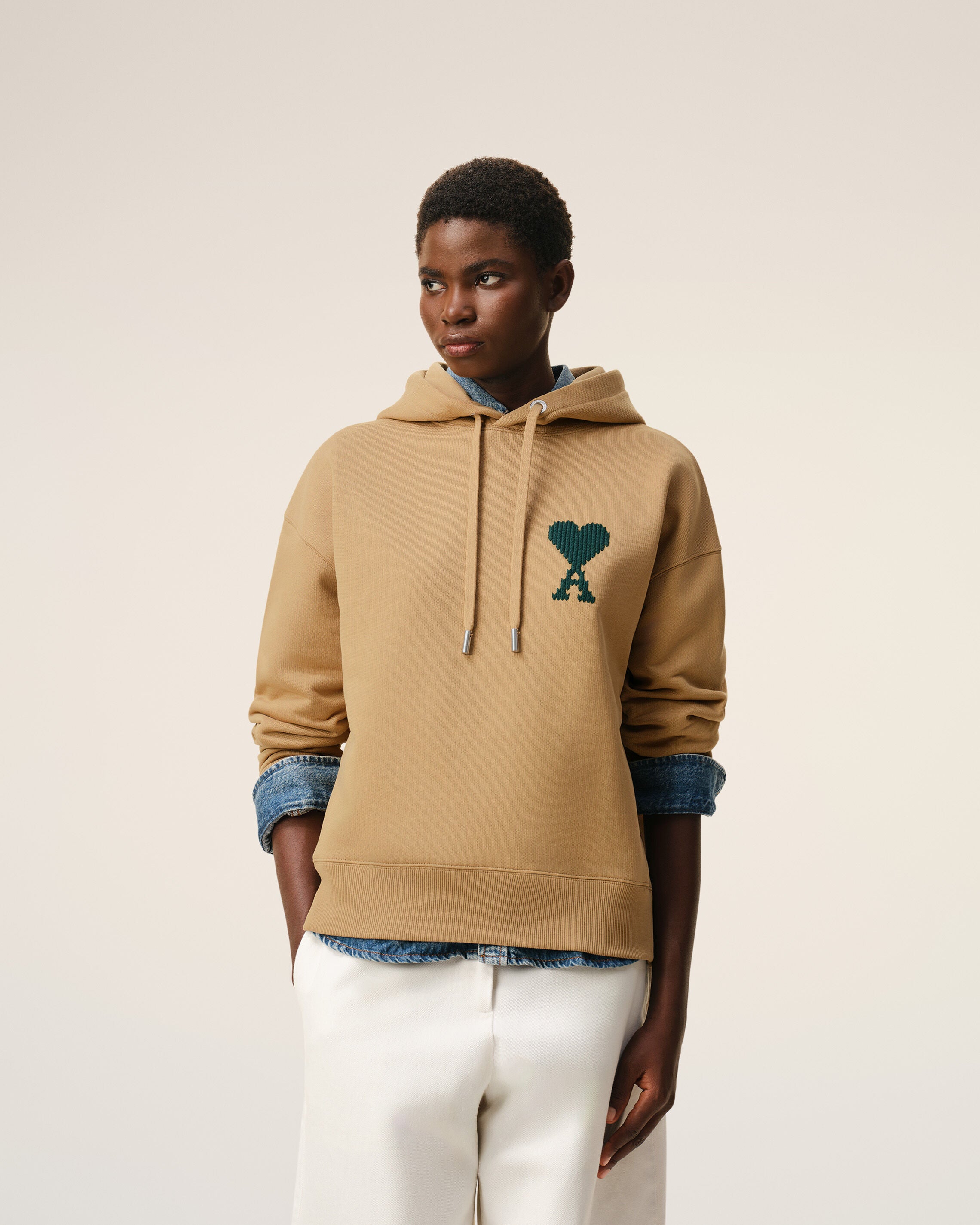 Beige Cotton Ami De Coeur Hoodie - 9