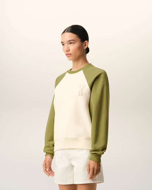 White And Green Cotton Knitted Ami De Coeur Sweatshirt - Woman - 12 - AMI Paris - Ami Paris
