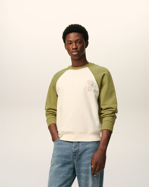 Weiß-grünes Ami De Coeur Sweatshirt aus Baumwollstrick - 1 - Ami Paris