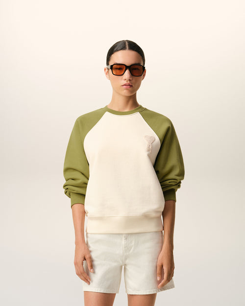                                 Weiß-grünes Ami De Coeur Sweatshirt aus Baumwollstrick - 3                             - Ami Paris