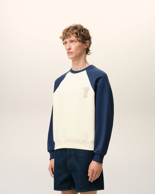 White And Blue Cotton Knitted Ami De Coeur Sweatshirt - 6 - Ami Paris