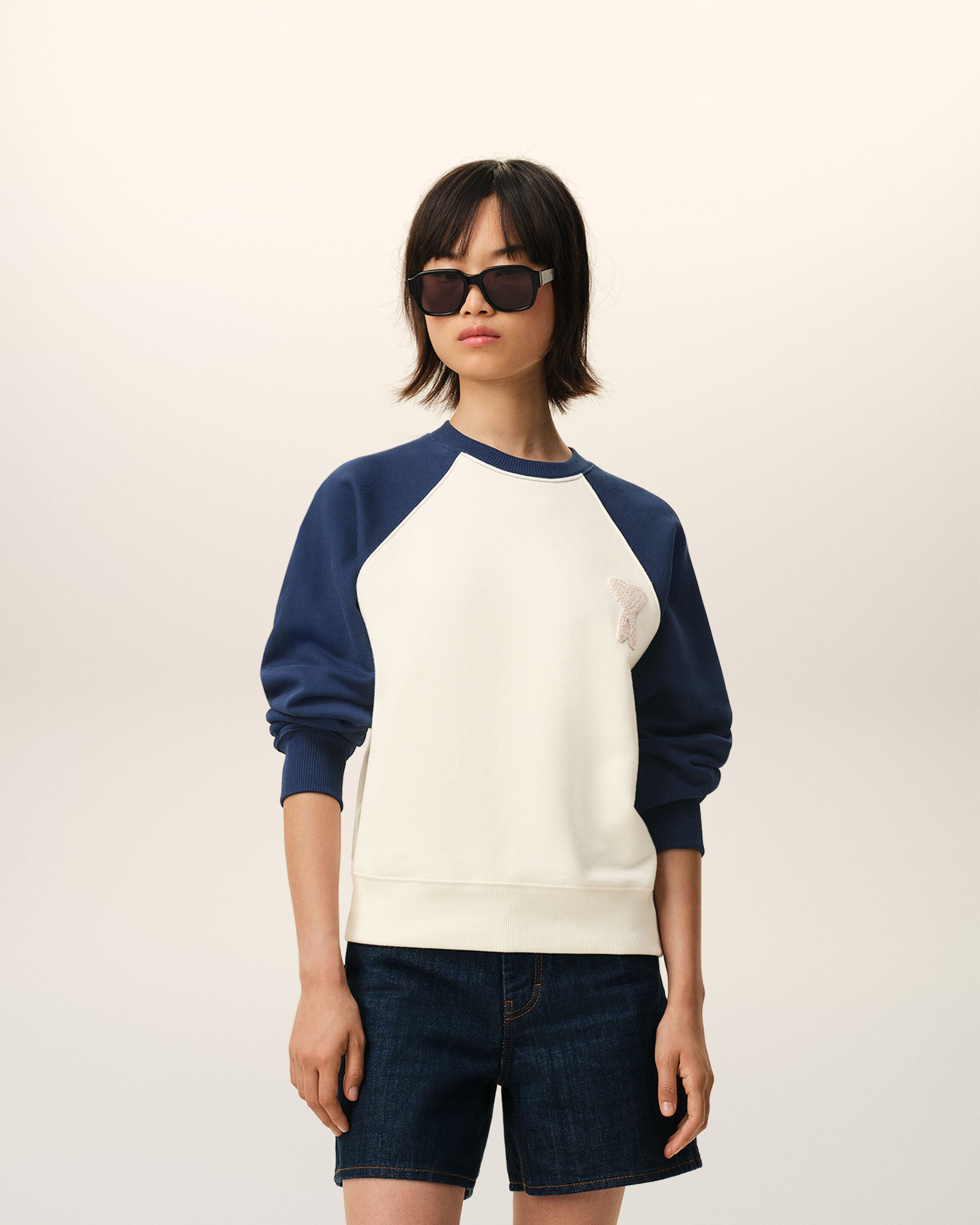 White And Blue Cotton Knitted Ami De Coeur Sweatshirt - 8