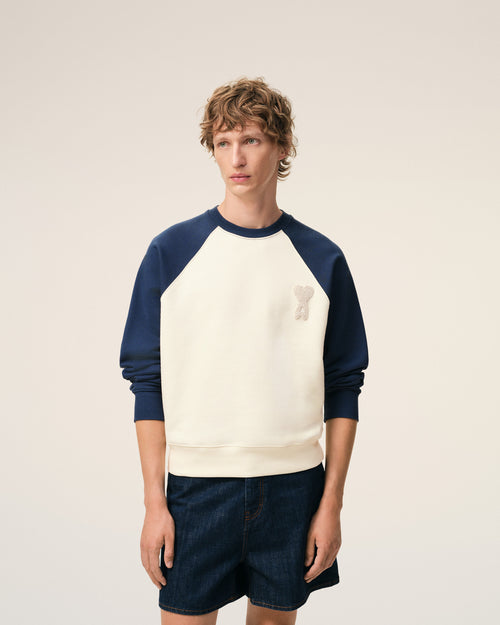 White And Blue Cotton Knitted Ami De Coeur Sweatshirt - 3 - Ami Paris