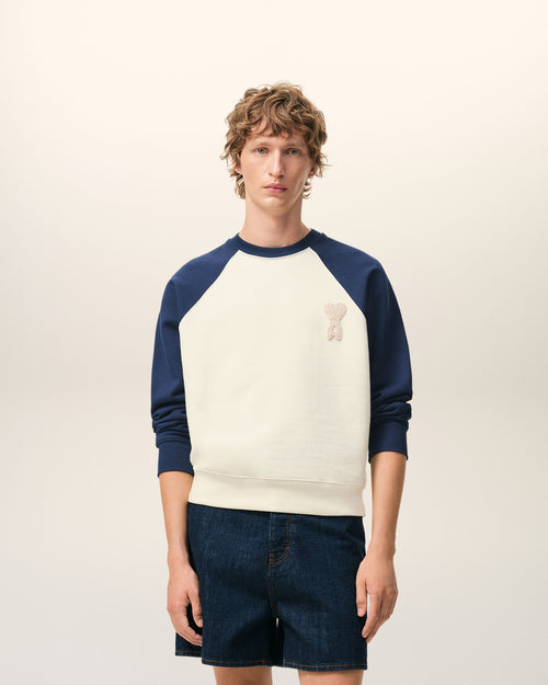 White And Blue Cotton Knitted Ami De Coeur Sweatshirt - 1 - Ami Paris