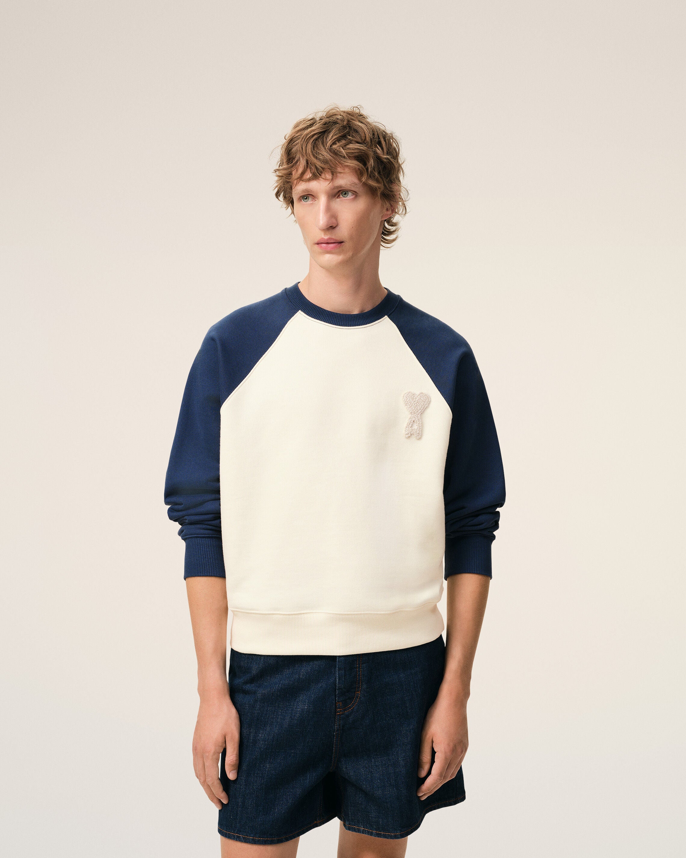 White And Blue Cotton Knitted Ami De Coeur Sweatshirt - 3