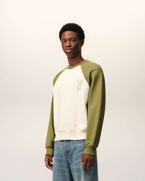 White And Green Cotton Knitted Ami De Coeur Sweatshirt - Man - 6 - AMI Paris - Ami Paris
