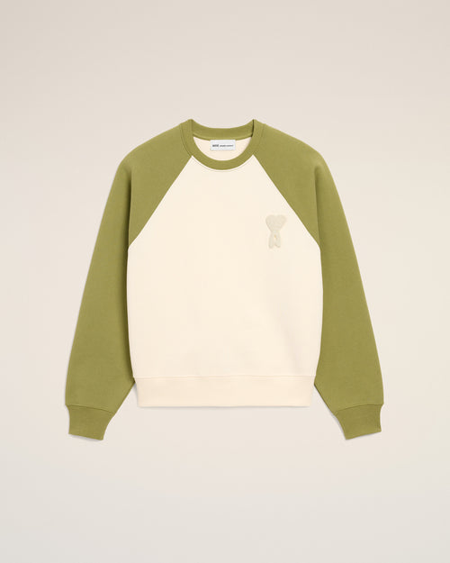 Weiß-grünes Ami De Coeur Sweatshirt aus Baumwollstrick - 2 - Ami Paris
