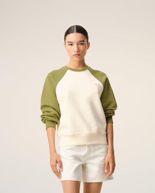 White And Green Cotton Knitted Ami De Coeur Sweatshirt - Woman - 9 - AMI Paris - Ami Paris