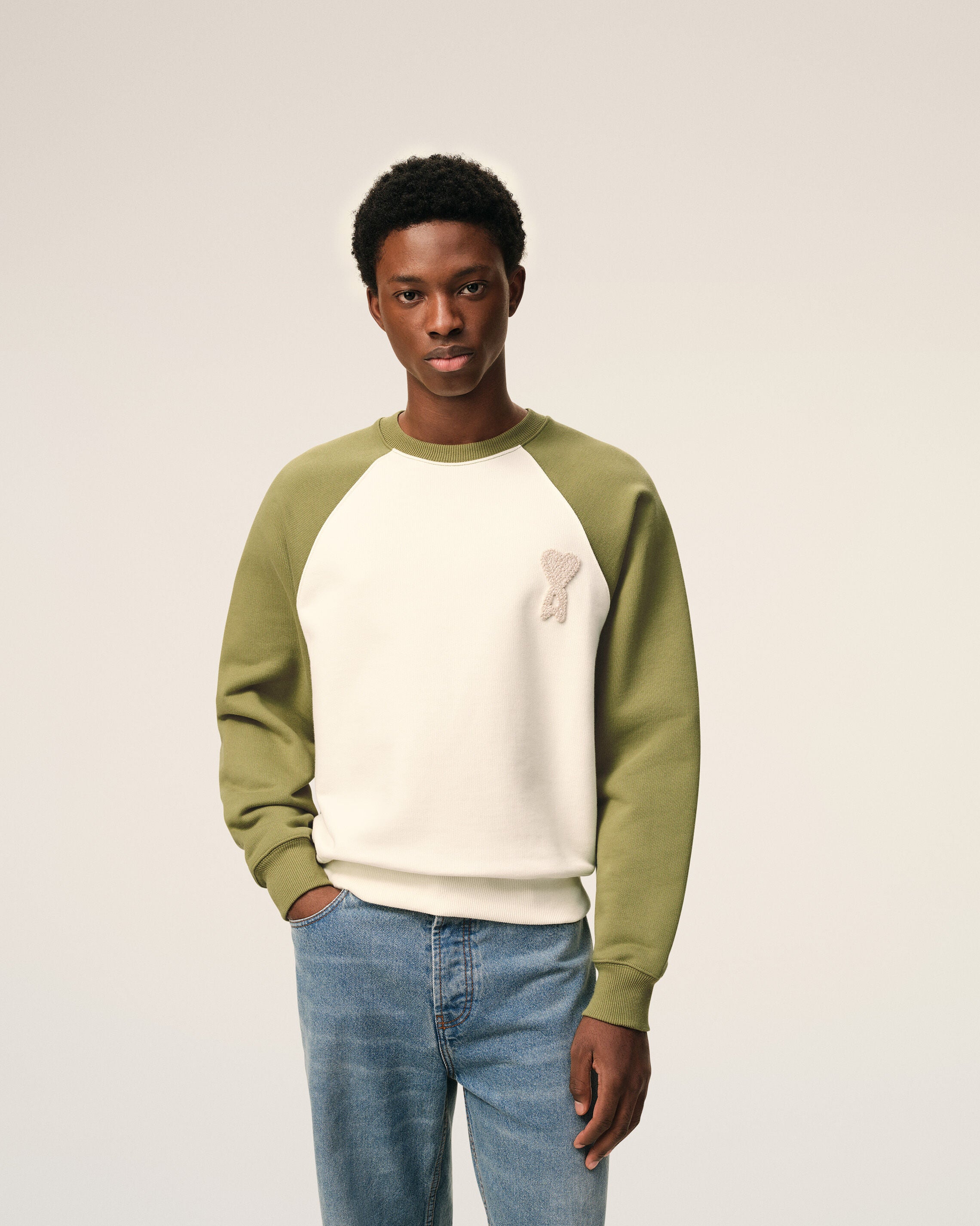 White And Green Cotton Knitted Ami De Coeur Sweatshirt - 3