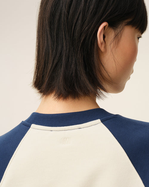 White And Blue Cotton Knitted Ami De Coeur Sweatshirt - Woman - 10 - AMI Paris - Ami Paris