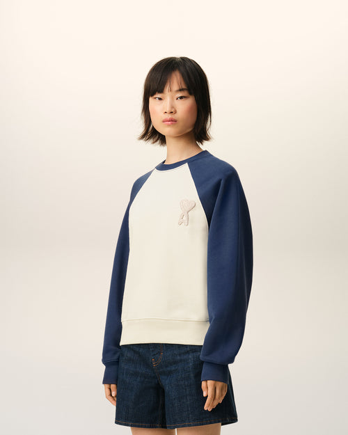 White And Blue Cotton Knitted Ami De Coeur Sweatshirt - Woman - 12 - AMI Paris - Ami Paris