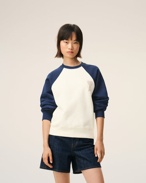 White And Blue Cotton Knitted Ami De Coeur Sweatshirt - Woman - 9 - AMI Paris - Ami Paris