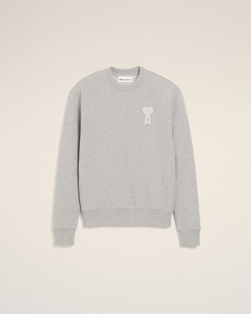 Grey Cotton Knitted Ami De Coeur Sweatshirt - ASH GRAY/WHITE CREAM - Ami Paris