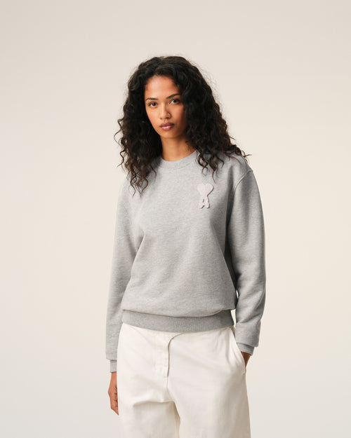 Graues Ami De Coeur Sweatshirt aus Baumwollstrick - Damen - 9 - AMI Paris - Ami Paris