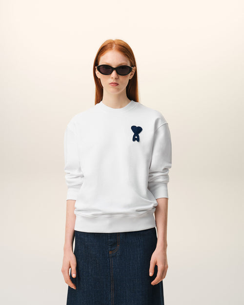                                     White Cotton Knitted Ami De Coeur Sweatshirt - 3                                 - Ami Paris