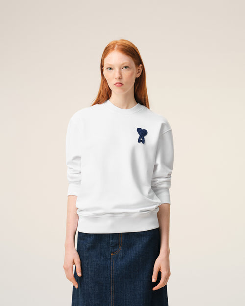 White Cotton Knitted Ami De Coeur Sweatshirt - Woman - 9 - AMI Paris - Ami Paris
